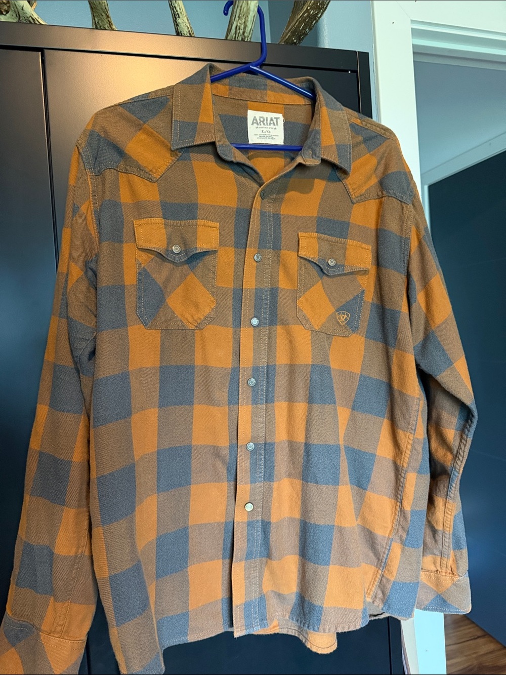 Ariat Orange and Gray Buffalo Plaid Button-Up Shirt